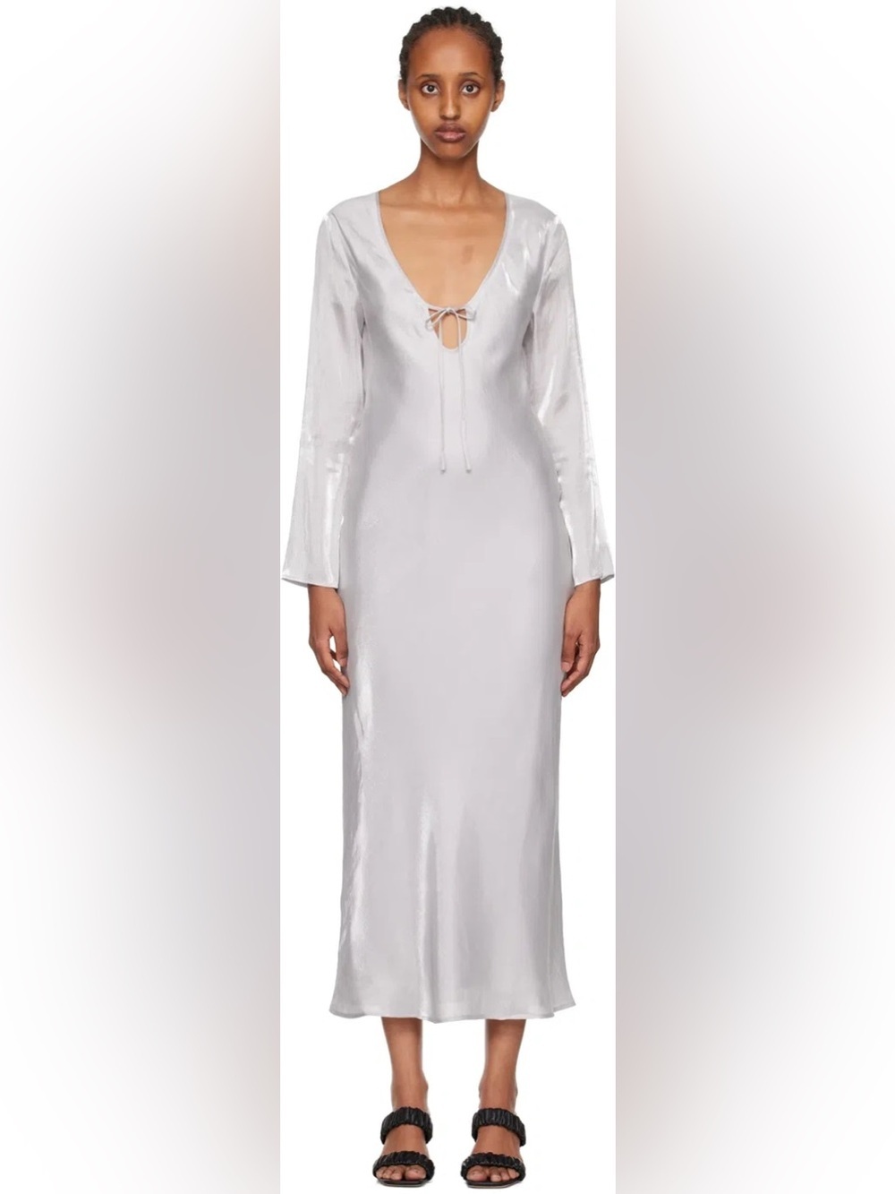 THIRD FORM Silver Untamed Bias Long Sleeve Front Tie Dress Size 6